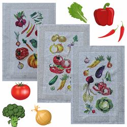 Linen towels set 3-pieces. European quality handmade color print linen