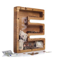 Personalise wooden toy LETTER Piggy bank for boys girls adult Large coin bank for kid Custom money box frame Wood tip ja