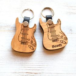 Keychain Guitar Pick Holder, Personalized Keychain, Wooden Electric Guitar Keychain with Pick, Gift for guitar player