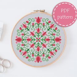 LP008 Floral cross stitch pattern for begginer - Easy xstitch pattern in PDF format - Instant download - xstitch chart