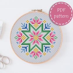 LP0012 Folk cross stitch pattern for begginer - Easy xstitch pattern in PDF format - Instant download - hoop art