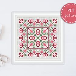LP0022 Folk cross stitch pattern for begginer - Easy xstitch pattern in PDF format - Instant download - Floral pattern