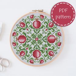 LP0027 Floral cross stitch pattern for begginer - Easy xstitch pattern in PDF format - Instant download - Pomegranate