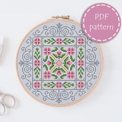 LP0028 Folk cross stitch pattern for begginer - Easy xstitch pattern in PDF format - Instant download - Floral pattern