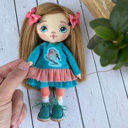 Cloth doll, Doll with painted face, Collectible doll, Art doll 19cm (7,48inch)