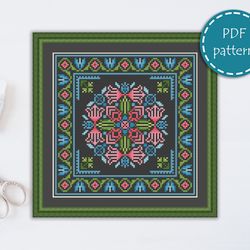LP0033 Folk cross stitch pattern for begginer - Easy xstitch pattern in PDF format - Instant download - Floral pattern