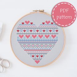 LP0040 Valentines day cross stitch pattern for begginer - Heart love xstitch pattern in PDF format - Instant download