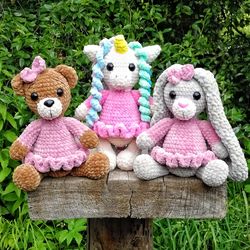 Crochet patterns bear, unicorn, bunny, Crochet animals