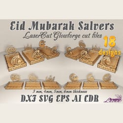 eid mubarak salvers files for laser cut, cnc, glowforge, cricut, for 3,4,5,6 mm thicknesses, dxf cdr ai eps svg files, i