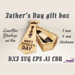Vector model Father's day wine box for laser cut cnc, 3, 4, mm, glowforge, DXF CDR ai eps svg vector files for laser cut