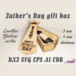 vector model father's day wine box for laser cut cnc, 3, 4, mm, glowforge, dxf cdr ai eps svg vector files for laser cut