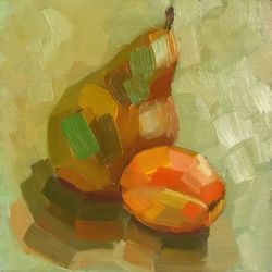 Apricot Painting Fruit Original Art Pear Artwork 6x6" by Svetlana