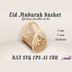 Eid Mubarak basket files for laser cut, 3,4 mm, cnc, glowforge, DXF CDR ai eps svg vector files for laser cutting
