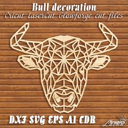 Geometric bull panno 2021 laser cut vector model for laser cut cnc plan, any thickness, DXF CDR ai svg dxf, instant down
