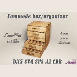 Commode box/organizer box vector model for laser cut cnc plan, for 4, 5 mm thicknesses, DXF CDR ai eps svg vector files,