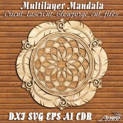 laser cut vector model multilayer dreamcatcher mandala, cnc plan, glowforge, cricut,any thickness, dxf cdr ai eps svg