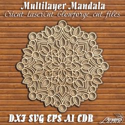 Laser cut vector model multilayer mandala ornament, cnc plan, glowforge, cricut, any thickness, DXF CDR ai eps svg vecto