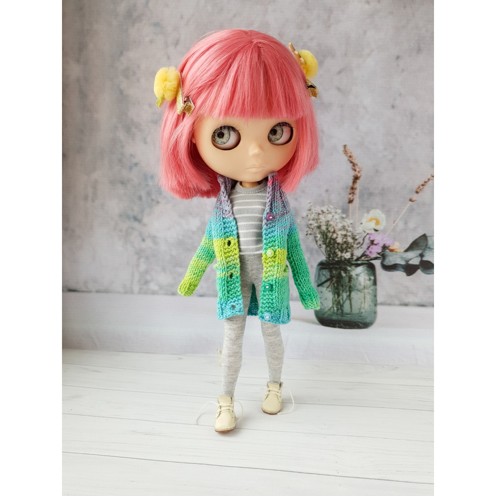 Blythe pattern knit cardigan, Blythe sweater pattern pdf, Blythe doll clothes, Doll sweater knitting pattern
