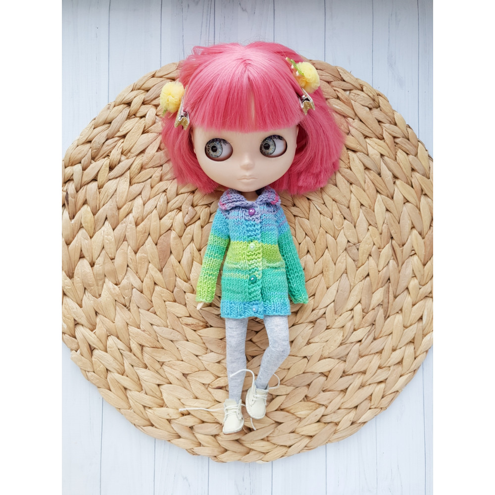 Blythe pattern knit cardigan, Blythe sweater pattern pdf, Blythe doll clothes, Doll sweater knitting pattern