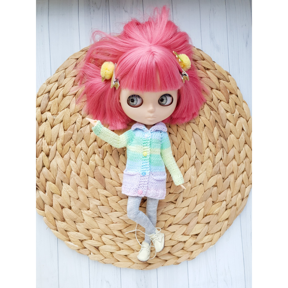 Blythe pattern knit cardigan, Blythe sweater pattern pdf, Blythe doll clothes, Doll sweater knitting pattern