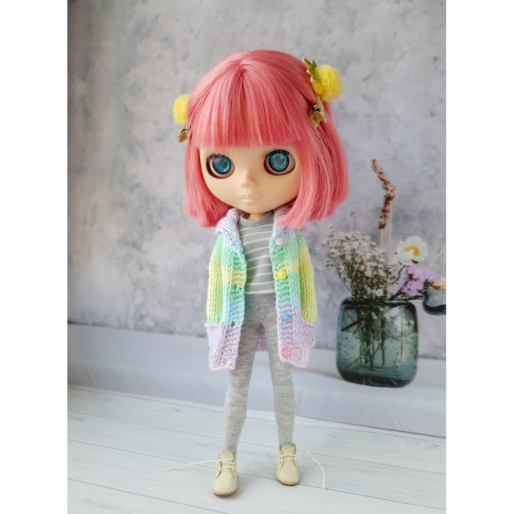 Blythe pattern knit cardigan, Blythe sweater pattern pdf, Blythe doll clothes, Doll sweater knitting pattern