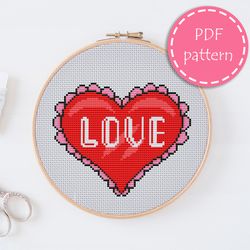 LP0067 Valentines day cross stitch pattern for begginer - Heart love xstitch pattern in PDF format - Instant download