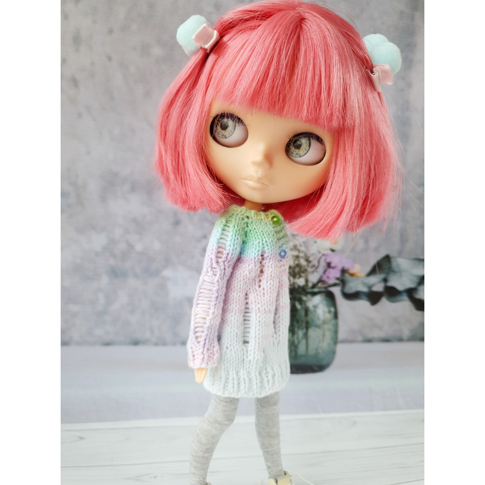 Blythe pattern knit ripped sweater, Blythe sweater knit pattern, Blythe doll clothes