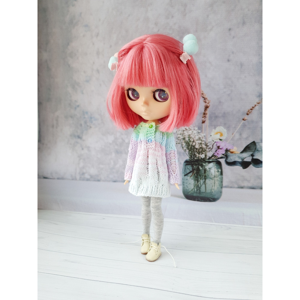Blythe pattern knit ripped sweater, Blythe sweater knit pattern, Blythe doll clothes