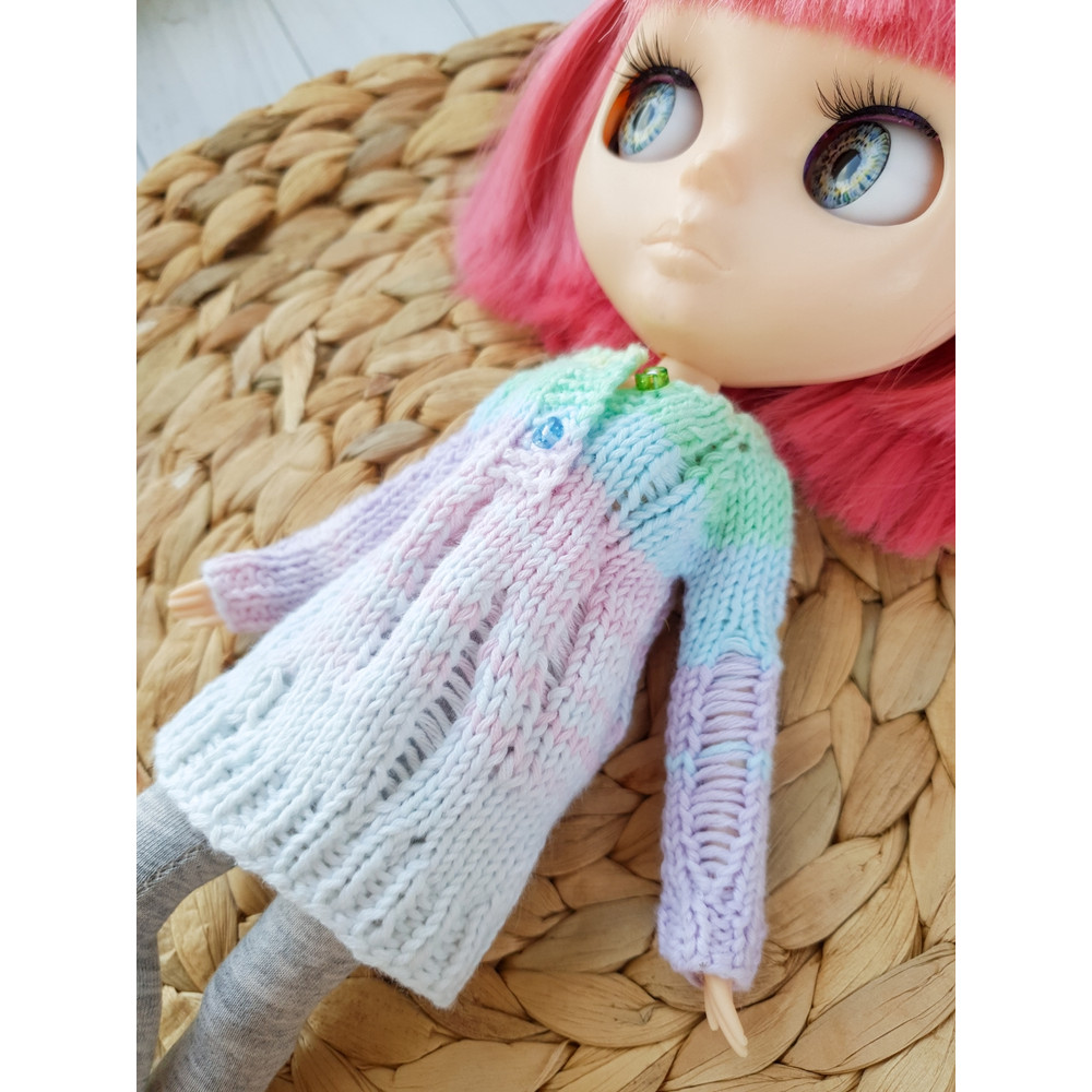 Blythe pattern knit ripped sweater, Blythe sweater knit pattern, Blythe doll clothes