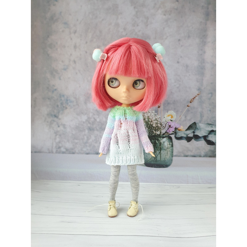 Blythe pattern knit ripped sweater, Blythe sweater knit pattern, Blythe doll clothes