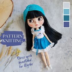 Blythe pattern dress with headband, Blythe dress pattern, Blythe doll clothes, Blythe knit dress pdf