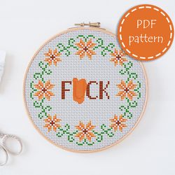 LP0072 F*ck floral cross stitch pattern for begginer - Lettering xstitch pattern in PDF format - Instant download
