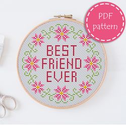 LP0073 Best friend ever cross stitch pattern for begginer - Lettering xstitch pattern in PDF format - Instant download