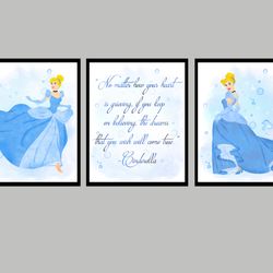 Princess Cinderella Set Disney Art Print Digital Files nursery room watercolor