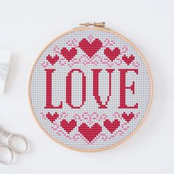 LP0075 Love cross stitch pattern for begginer - Valentines day xstitch pattern in PDF format -hoop art  Instant download