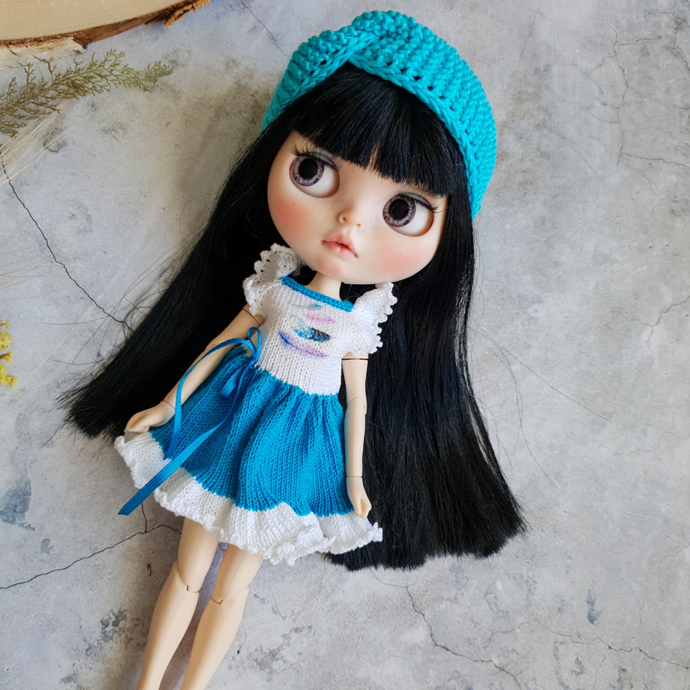 Blythe pattern dress with headband, Blythe dress pattern, Blythe doll clothes, Blythe knit dress pdf