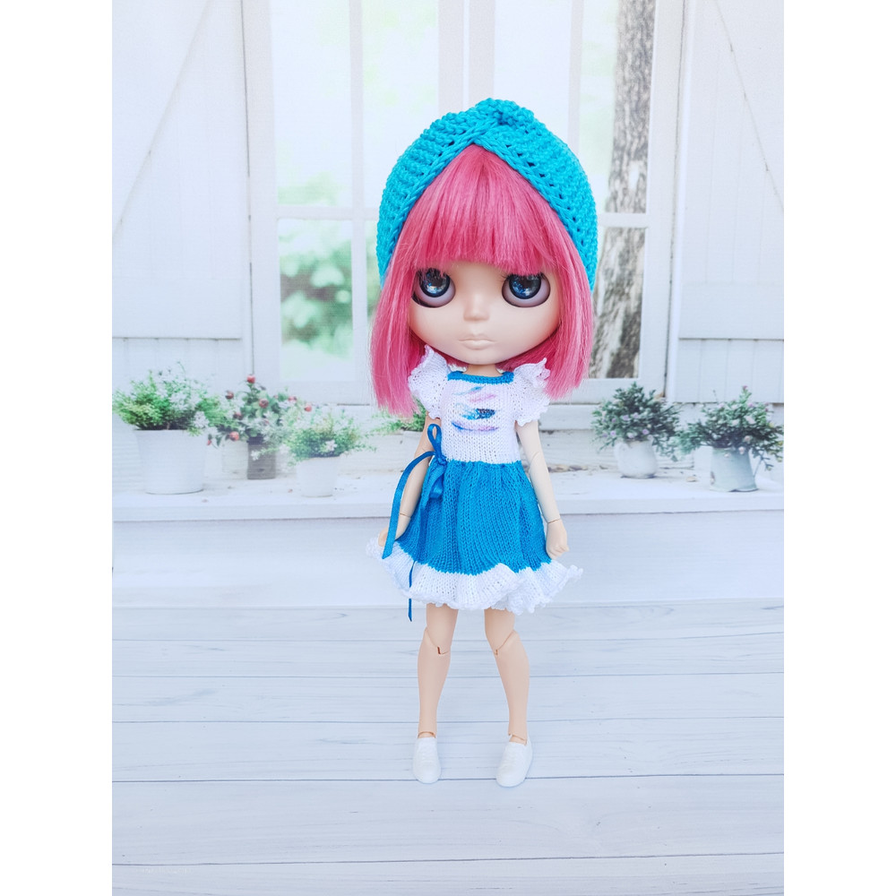 Blythe pattern dress with headband, Blythe dress pattern, Blythe doll clothes, Blythe knit dress pdf