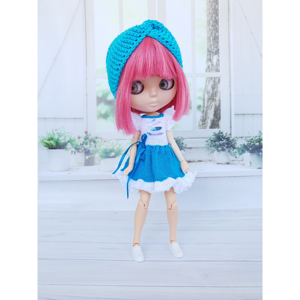 Blythe pattern dress with headband, Blythe dress pattern, Blythe doll clothes, Blythe knit dress pdf