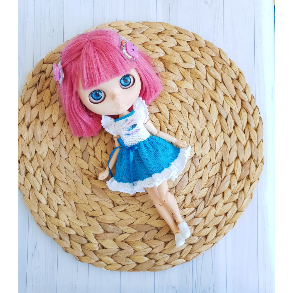 Blythe pattern dress with headband, Blythe dress pattern, Blythe doll clothes, Blythe knit dress pdf