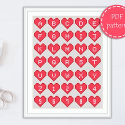 LP0080 Love alphabet cross stitch pattern for begginer - valentines day xstitch pattern in PDF format - Instant download