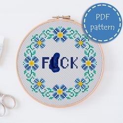 LP0082 F*ck floral cross stitch pattern for begginer - Lettering xstitch pattern in PDF format - Instant download