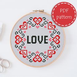 LP0085 Love cross stitch pattern for begginer - Valentines day xstitch pattern in PDF format -hoop art  Instant download
