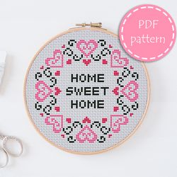 LP0086 Home sweet home cross stitch pattern for begginer - Lettering xstitch pattern in PDF format - Instant download