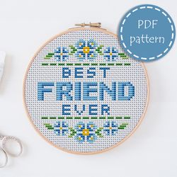 LP0088 Best friend ever cross stitch pattern for begginer - Lettering xstitch pattern in PDF format - Instant download