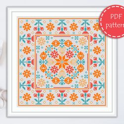 LP0091 Folk cross stitch pattern for begginer - Easy xstitch pattern in PDF format - Instant download - Floaral pattern