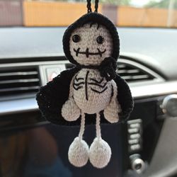Crochet doll skeleton, Halloween car accessories,rear view mirror decor, Halloween gift, Halloween decor for car