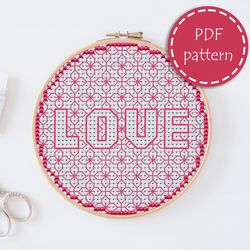 LP0086 Love cross stitch pattern for begginer - blackwork pattern - Valentines day xstitch pattern in PDF -hoop art