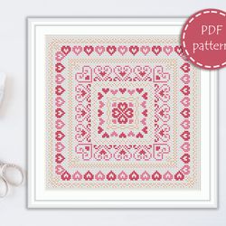 LP0099 Folk cross stitch pattern for begginer - Easy xstitch pattern in PDF format - Instant download - Floral pattern