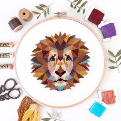 Geometric Lion Cross Stitch Pattern PDF