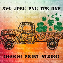 st patrick's day truck svg, shamrock svg, zentangle svg